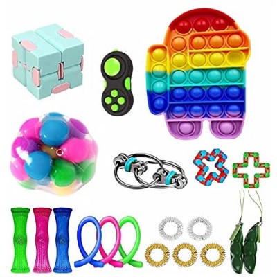 Stress Relief Fidget Toy Pack  Sensory Fidget Toys Pack with Push Pop Bubble Simple Dimple Decompression Fidget Toys Set with Infinite Cube Fidget Toy Gifts That Easy to Carry for Kids