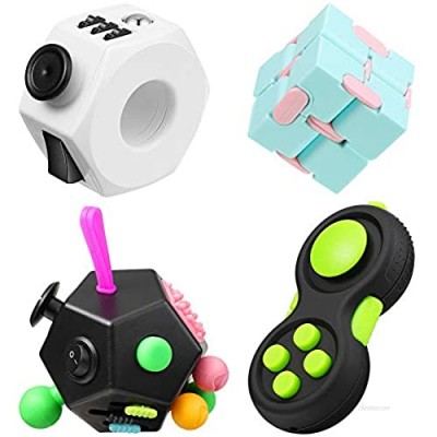 Sumind 4 Pieces Handheld Mini Fidget Toy Set Include 12-Side Fidget Toy Cube  Infinity Cube  Cam Fidget Controller Pad  Decompression Ring for Teens  Adults to Relieve Pressure  Anxiety