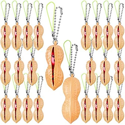 24 Pieces Peanut Peas Toy Mini Funny Peanut Fidget Toy Peanut Keychain Fidget Toys Stress Relieving Keychain Keyring Phone Chain Pendants for Teens Adult