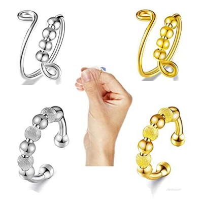 4 Pcs Tik Tok Fidget Rings for Anxiety for Women - Adjustable Anxiety Spinner Band Rings Single Coil Spiral Rings for Stress Relieving    Silver  Gold Color