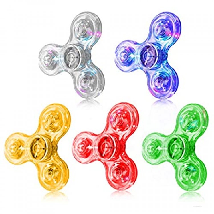 Fidget Spinner 5 Pack Led Light Up Fidget Spinner- Finger Toy Hand Fidget Spinner-for Kids with Anxiety Stress Reduce Birthday Gift Reward to Students Stay Focus Stress Relief(5 Pack)