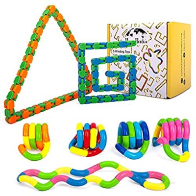 Fidget Tangle and Wacky Tracks Toys - Stress Reliever Fidget Toy for Fuzzy Kids - Winding Tangled Twist Turn Jumbo Pack - Vibrant Colors Focus Game for Therapy Relief Decompression Relax - Great Gift