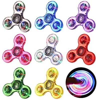 Gigilli Fidget Spinners 8 Pack  LED Light up Crystal Finger Fidget Toys for ADHD Anxiety Stress Reducer Figit Spin for Kids and Adults