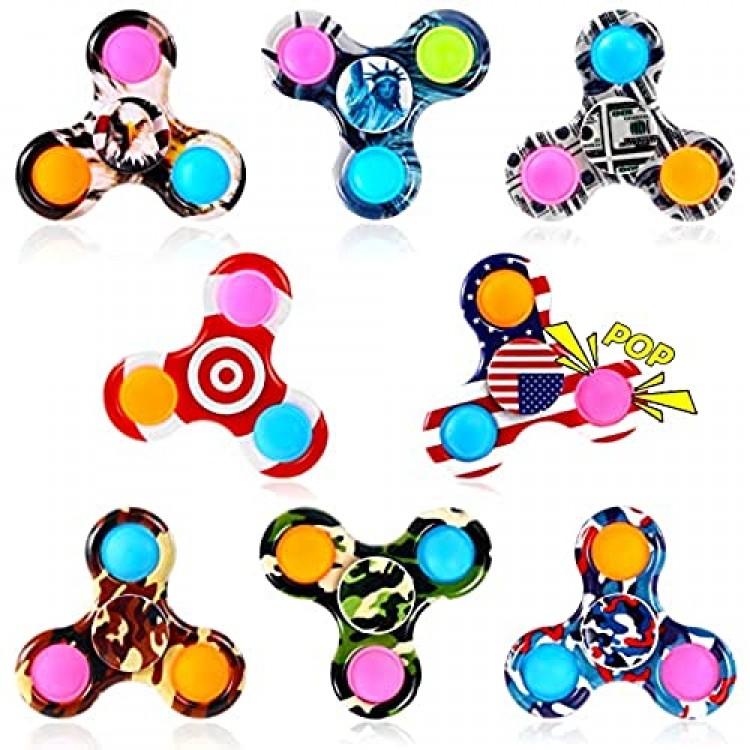 GOHEYI 8 Pack Pop Fidget Spinner Pop Fidget Spinners Pack Toy Push Pop Bubble Simple Dimple Hand Spinner for Kids Adults Handheld Popping Sensory Stress Relief Toys