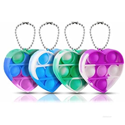 Inncen Mini 4 Pack Pop Fidget Keychain Simple Dimple Keychain Silicone Push Bubble Pop Keychain Sensory Toy Mini Heart Popping Out Anti-Anxiety Office Desk Toy Popper Stress Reliever Fidget Hand Toys