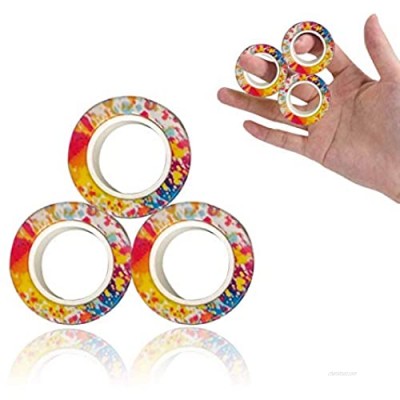 isale Colorful Magnetic Rings Fidget Toy – Mini Stress Relief Roller Rings Fidget Rings for Anxiety – Easy to Carry Sensory Fidget Toys for Home Office Travel – Rainbow Spots