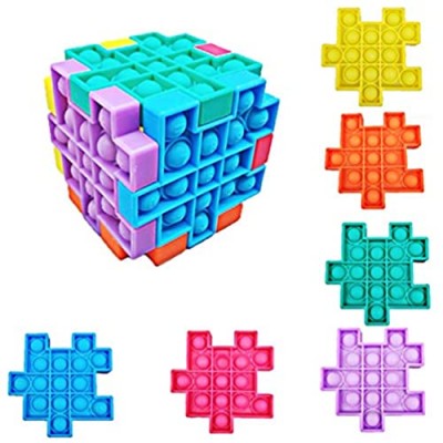 Joseky Silicone Magic Cube Assembly Toys (Five Pieces)  A Popular Squeeze Table Game That Resists Stress and Develops Intelligence  a Creative Gifts for Children and Adults of All Ages. (Pink)