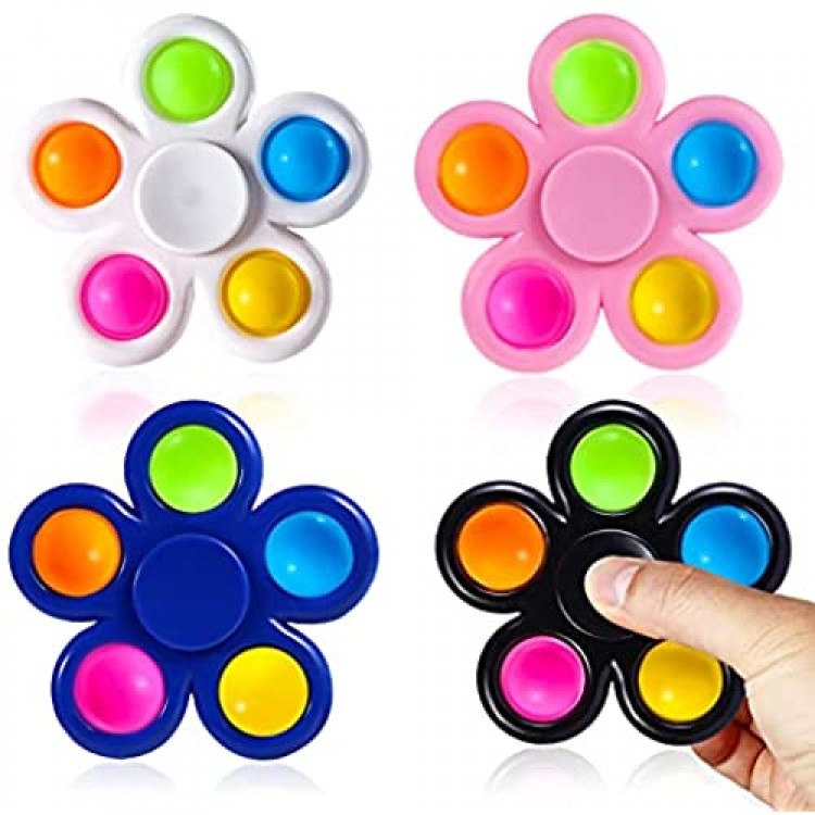 SCIONE Fidget Spinners 4 Pack Fidget Toys with Bubble Sensory Hand Spinners Toys Stress Relief Reducer Colorful Flower Fidget Pack for Kids Adults