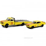 1967 Chevy C-30 Ramp Truck and 1969 Chevy Camaro #28Shell Oil Yellow w/Red Stripes H.D. Trucks 1/64 Diecast Model Cars by Greenlight 33200 A