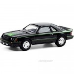 1980 Ford Mustang Cobra Black with Green Cobra Hood Graphics and Stripe Treatment Hobby Exclusive 1/64 Diecast Model Car by Greenlight 30228