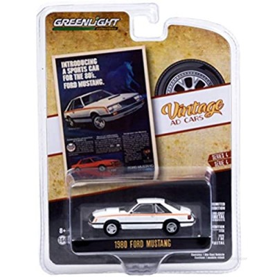 1980 Ford Mustang White with Stripes Vintage Ad Cars Series 4 1/64 Diecast Model Car by Greenlight 39060 D
