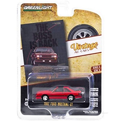 1982 Ford Mustang GT Red with Black Stripes The Boss is Back Vintage Ad Cars Series 3 1/64 Diecast Model Car by Greenlight 39050 E