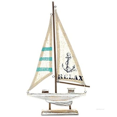 CoTa Global White Nautical “Aquarius Sailboat” Anchor Art  Handcrafted & Hand Painted Decorative Coastal Wooden Sail Boat Figure  Tabletop Decor & Home Accent Centerpiece Decoration Gift Souvenir.