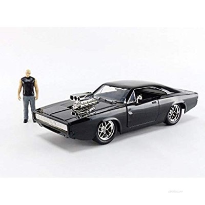 JADA Toys Fast & Furious Dom & Dodge Charger R/T  1: 24 Scale Black Die-Cast Car with 2.75" Die-Cast Figure