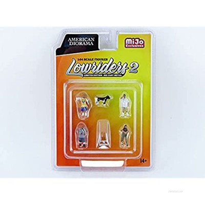 Lowriders 2" 6 Piece Diecast Set (4 Figurines  1 Dog and 1 Accessory) for 1/64 Scale Models by American Diorama 76461