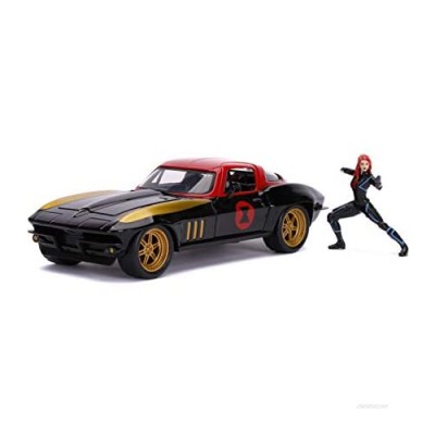 Marvel 1:24 1966 Chevy Corvette Die-cast Car with 2.75" Black Widow Figure  Toys for Kids and Adults