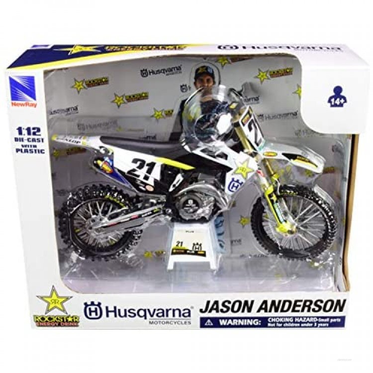 New-Ray FC450#16 Jason Anderson Rockstar Energy Drink 1/12 Diecast Motorcycle Model 58233 Blue