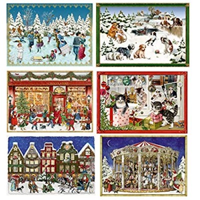 A Set of 6 Cards - Victorian - Very Mini Advent Cheerful Advent Season Set Miniature Cards x 6 Traditional German Advent Calendar Cards Coppenrath 8.5 x 6 cm