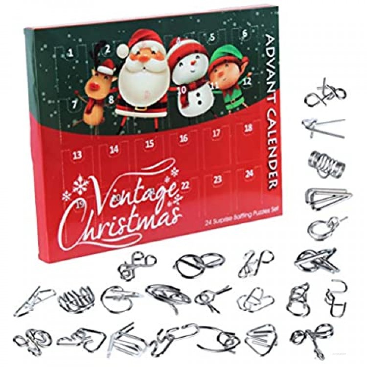 CaCaCook Advent Calendar 2020 Christmas Countdown Calendar Decoration 24pcs Metal Wire Puzzle Toys Gift Box Set Brain Teaser Toy for Xmas Holiday Décor Party Favor for Kids Adults Challenge