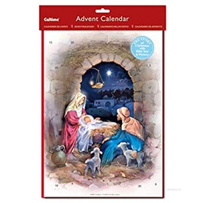 Caltime S1026 Nativity Christmas Advent Calendar 24 windows with bible text and with red envelope 27 x 43 cm