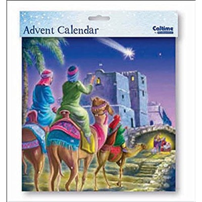 Square Advent Calendar Caltime 230 mm x 230 mm - We Three Kings - Religious Glitter Varnished