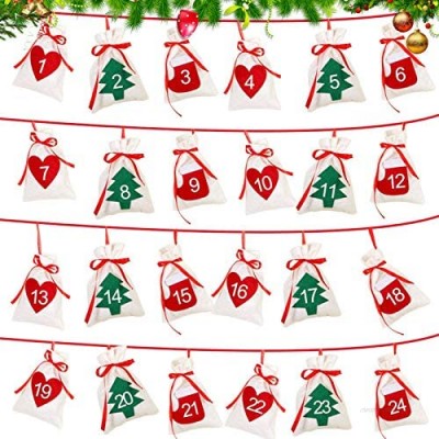 Sunshine smile Gift Bags 24 pcs christmas advent calendar bags advent bags Advent Calendar Bags advent bags DIY Advent Calendar Bags with Drawstring Christmas Burlap Bags Jute Drawstring Pouch (A)