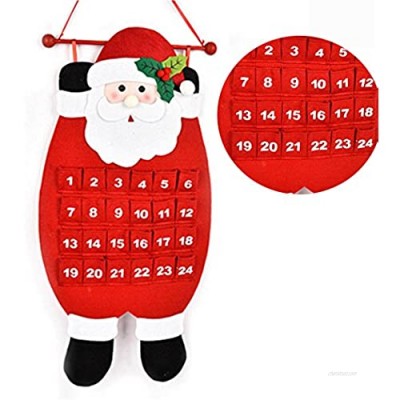 Tpocean Christmas Countdown Calendar Santa Claus Snowman Deer Hanging Advent Calendar Decorations For Home (Red)