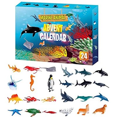 wongbey 2020 Christmas Countdown Calendar Toy Set  24Pcs Christmas Toys Mini Marine Animal Squeeze Funny Soft Stress Relief Toy  Christmas Advent Calendar