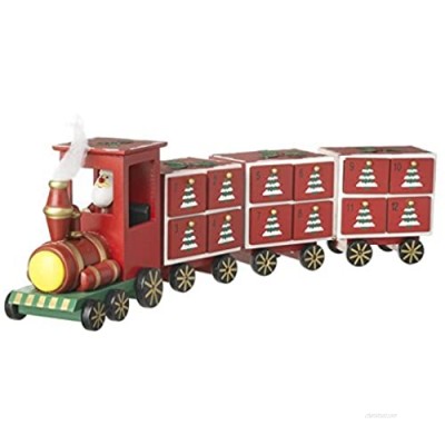 Wooden Red Christmas Advent Calendar Xmas Train Engine 3 Carriages Santa Driver