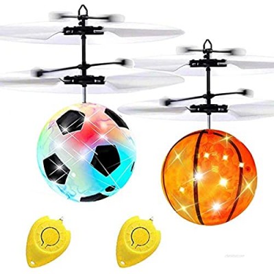2 Pack Flying Ball RC Flying Toys Hand Control Helicopter Light Up Mini Drone Easter Gifts for Girls Boys Kids Easter Basket Stuffers Soccer Gifts Recharge Hover Ball Outdoor Sport Game Toy for Boys