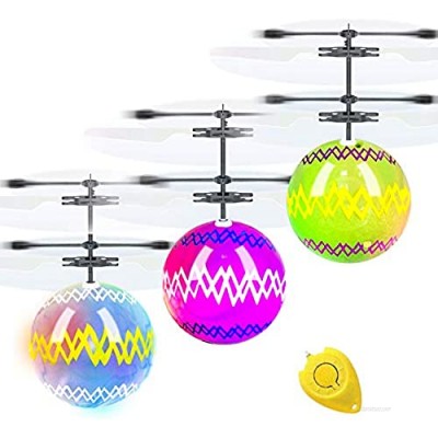 3 Pack Color Easter Eggs Flying Balls Toys for Kids Boys Easter Gift Hand Remote Control Rechargeable Helicopter Led Mini Drones Easter Basket Stuffers for Boys Girls Easter Party Outdoor Games