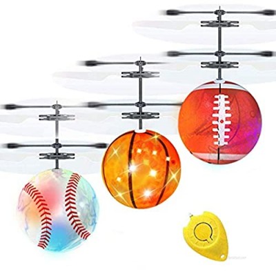 3 Pack Sport Fans Flying Ball Toys  RC Toy for Kids Boys Girls Gifts Basketball Football Baseball Style Light Up Mini Ball Drone Remote Control Helicopter Holiday Birthday Gifts Outdoor Sport Game