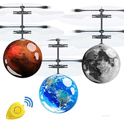 AMENON 3 Pack Flying Ball Toys Kids Holiday Birthday Gifts for Boys Girls 6-14 Years Light Up Hand Operated Drones Hover Ball Recharge Helicopter with Remote Controller Indoor Outdoor Sports Toy