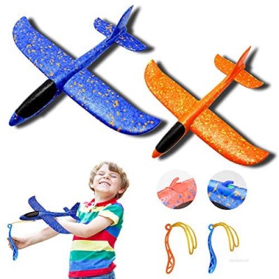 CREPRO 2 Pack Airplane Toys  13.5 inch Slingshot Plane with 3 Flight Mode Foam Airplanes Throwing Glider Airplane Toys for Outdoor Sports Toy ＆ Kids Toys Gift (Blue&Orange)