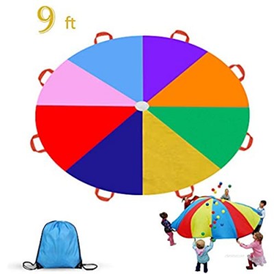 Gimilife 9ft Parachute for Kids  Play Parachute 8 Handles Multicolored Parachute Toy Indoor Outdoor Kids Parachute Cooperative Games for Girl Boy Toddlers Birthday Gift(L)