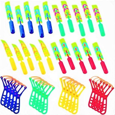 Helicopters 40Piece with Whistle LED Lights for Kids Rocket Slingshot Flying Copters - 20 Slingshot+20Helicopter Glow in The Dark Party Supplies Outdoor Game for Child Kids Birthday Gifts
