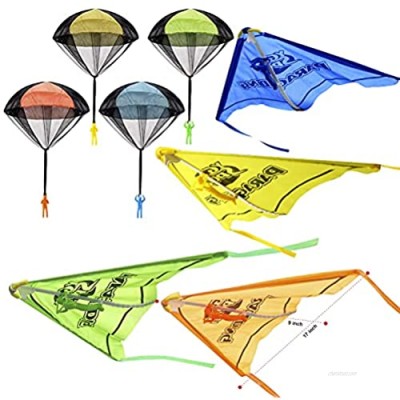 JOYIN 8 Pack 2 in 1 Parachute Toys for Kids  Parachute Toy Set with Figures  Glider Airplane Tangle Free Throwing Parachute Toy  Hand Throw Flying Toys for Kids Outdoor Activity
