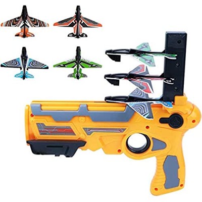 KOOLTI Bubble Catapult Plane Toy Airplane  Foam Catapult Airplane Children's Outdoor Toy Hand-Thrown Gyro Pistol Launcher Glider Model Outdoor Sports Boy Toy（Yellow