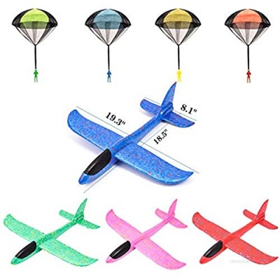 Nothers SAYW 8 Pack 2 in 1 Flight Mode Glider Planes & Throwing Toy Parachutes Throwing Foam Plane  4 Foam Airplanes and 4 Parachute Outdoor Flying Toy for Children