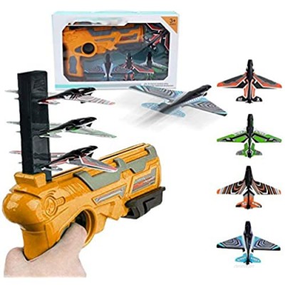 Paper Plane Launcher Bubble Catapult Plane Fun Outdoor Toy for Kids-Click pop-up Launcher Toy  Streamlined Appearance  Non-Slip Play effortlessly (4 Gliders) (Orange + 4 Planes)