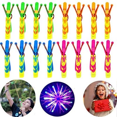 Rocket Helicopter Slingshot Outdoor LED Light-up Flying Toy for Kids and Adults-32 Psc Spin Copter for Party Favors