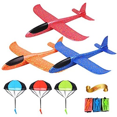 Shuxy Foam Plane Parachute Toy Set Hand Throw Plane Foam Airplane Kit Dual Flight Mode Flying Glider Airplane Garden Yard Outdoor Sports Toy Gift for Kids Birthday Party Favors  3 Planes+3 Parachutes