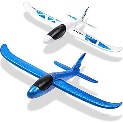 WATINC 2Pcs 17in Airplane  Manual Throwing  Fun  challenging  Outdoor Sports Toy  Model Foam Airplane  Blue & White Airplane (WT-Foam Airplane 2Pcs)