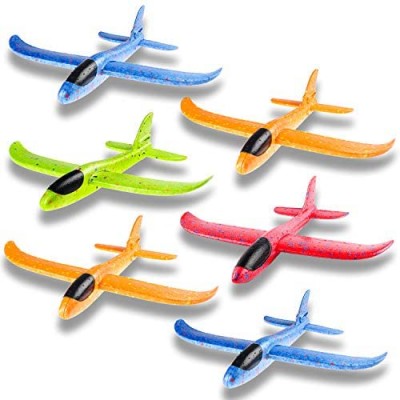 WATINC 6 pcs Airplane 14.5inch Manual Foam Flying Glider Planes Throwing Fun Challenging Games Outdoor Sports Toy Model Air Plane Two Flight Modes Blue Orange Aircraft for Boys Girls
