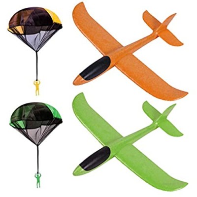 ZWBLZY Foam Airplane Parachute Kids Toys - 17.5" Large Outdoor Throwing Airplane Toy for Gardens Parks Squares Beaches 4 Pack Flying Toys Include 2Pcs Parachute 2Pcs Foam Plane
