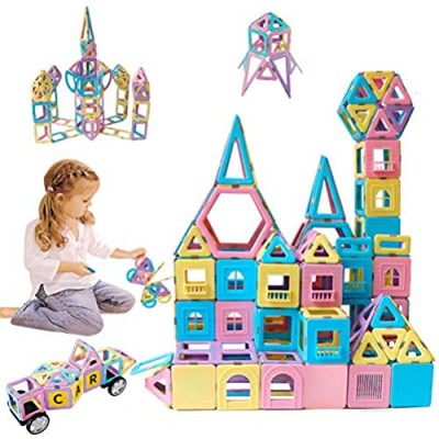136 Pieces Magnetic Tiles Building Blocks Toys for Kids  3D Creative Castle Construction Magnetic Stacking Set Preschool Intelligence STEM Toys for Girls Boys Age 3years and Up (Macaron Color)