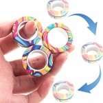 AHEYE 3 Pcs Finger Magnetic Ring - Anxiety and Stress Relief Toy Finger Toy Magnetic Ring Durable Unzip Toys Finger Exerciser for Anxiety Fidget Rings Autism ADHD Ring Toys (Watermark Rainbow)
