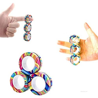 AHEYE 3 Pcs Finger Magnetic Ring - Anxiety and Stress Relief Toy Finger Toy  Magnetic Ring Durable Unzip Toys Finger Exerciser for Anxiety Fidget Rings Autism ADHD Ring Toys (Watermark Rainbow)