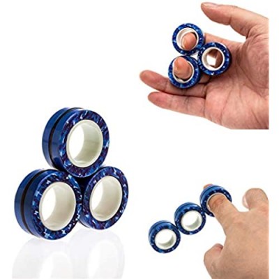 AHEYE Finger Magnetic Ring - Anxiety and Stress Relief Toy Finger Toy  Magnetic Ring Durable Unzip Toys Finger Exerciser for Anxiety Fidget Rings Autism ADHD Ring Toys(Camo Blue)