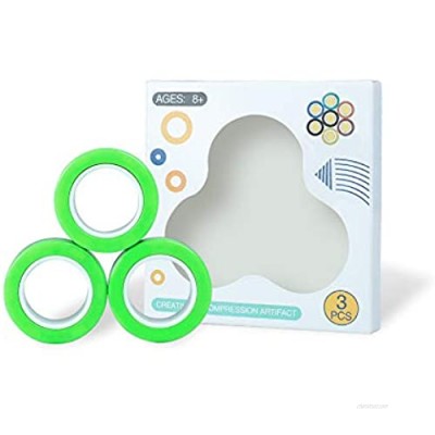 Casturu 3 Pcs Finger Magnetic Ring Magnetic Fingertip Toys Relaxing Toys Versatile Puzzle and Stress Reliever Toy Finger Game Toys for Boys and Girls (Green 3PIC)